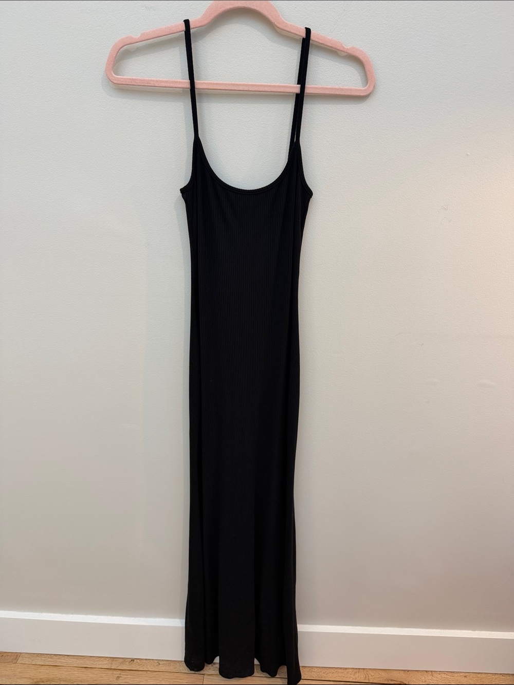 Reformation Classic Black Maxi Slip Dress with Spaghetti Straps